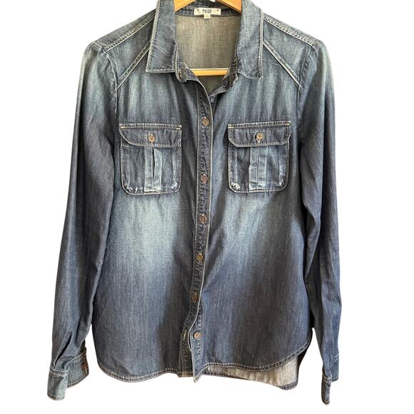 PAIGE | Kadie Lightweight Dark Classic Denim Shirt  | Large - Picture 2 of 7